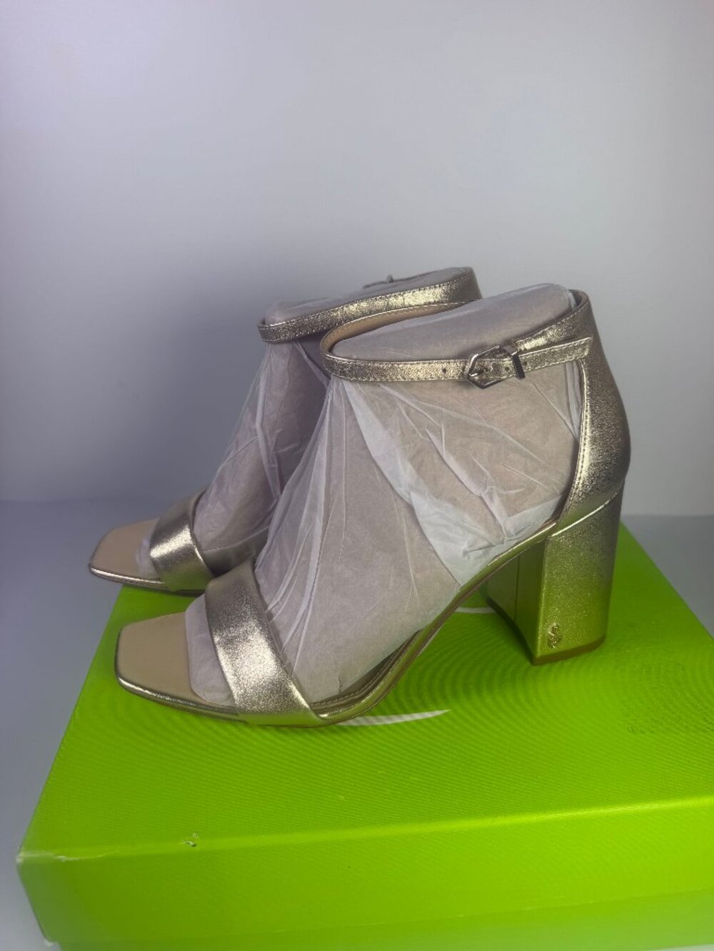 Sam Edelman Gold Metallic Block Heel Ankle Strap Sandals Women's Size 9.5